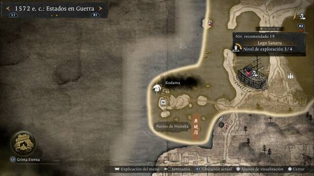 Nioh 3 - Kodama en el Lago Sanaru, ubicaci�n del kodama de la esquina suroeste