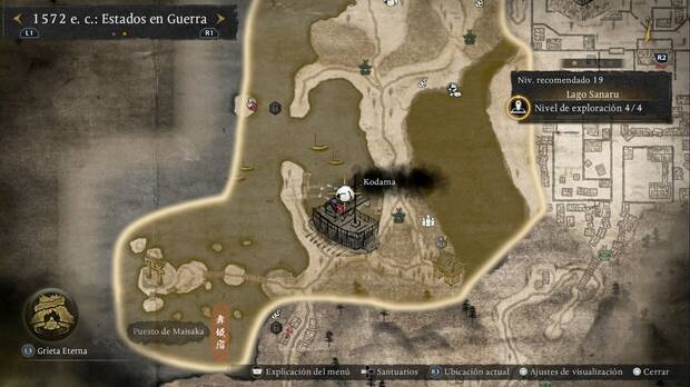 Nioh 3 - Kodama del Lago Sanaru, ubicaci�n del kodama en las barcazas cerca de la base enemiga del suroeste