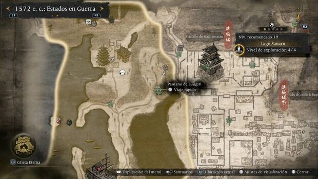 Nioh 3 - Santuarios del Lago Sanaru, ubicaci�n del Pantano de Usugiri en la zona este-sudeste