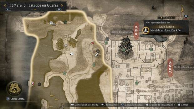 Nioh 3 - Amritas del Lago Sanaru, ubicaci�n de la amrita de la zona este del pantano de la secci�n central