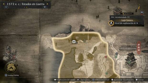 Nioh 3 - Cofres del Lago  de Sanaru, cofre en la zona norte-noroeste de la regi�n, al oeste del Puente de Otsuri