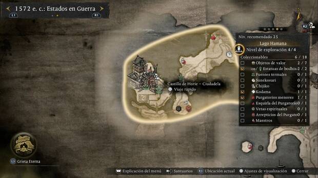 Nioh 3 - Santuarios del Lago Hamana, ubicaci�n del santuario Castillo de Horie - Ciudadela