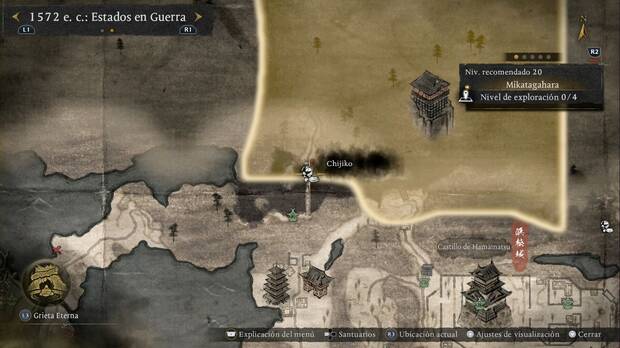 Nioh 3 - Chijiko de Mikatagahara, ubicaci�n del chijiko bajo el puente de la esquina suroeste