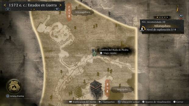 Nioh 3 - Santuarios en Mikatagahara, ubicaci�n del Camino del Buda de Piedra en el sendero al este