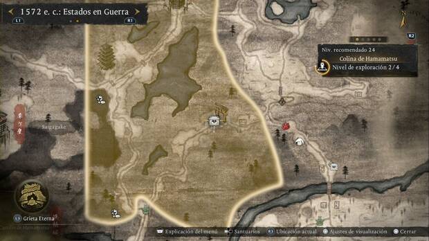 Nioh 3 - Cofres en la Colina de Hamamatsu, ubicaci�n del cofre de la base enemiga del sendero sudeste