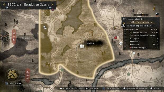 Nioh 3 - Seis jizo de la Colina de Hamamatsu, ubicaci�n de los Seis jizo de la zona sudeste