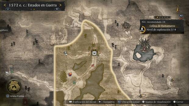 Nioh 3 - Cofres en la Colina de Hamamatsu, ubicaci�n del cofre del cruce en la zona nordeste de la regi�n