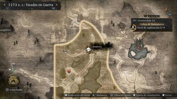 Nioh 3 - Kodama de la Colina de Hamamatsu, ubicaci�n del kodama del fuerte del cruce nordeste