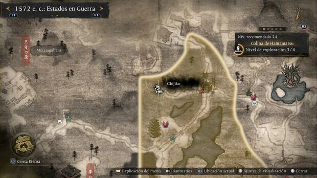 Nioh 3 - Chijiko de la Colina de Hamamatsu, ubicaci�n del chijiko del puente al noroeste