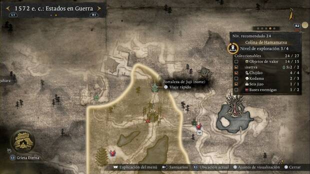 Nioh 3 - Santuarios de la Colina de Hamamatsu, ubicaci�n de la Fortaleza de Juji (norte)