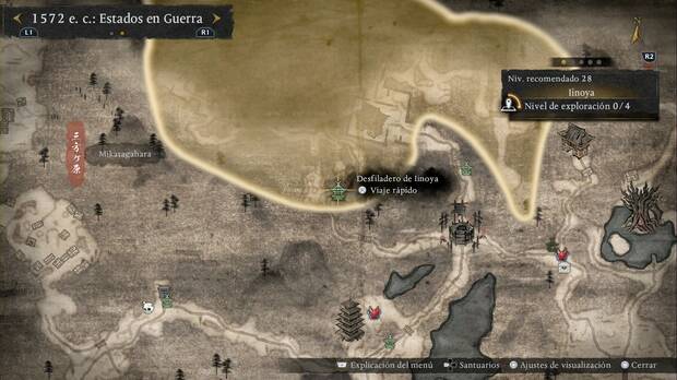 Nioh 3 - Santuarios en Iinoya, ubicaci�n del Desfiladero de Iinoya en la zona sur-suroeste