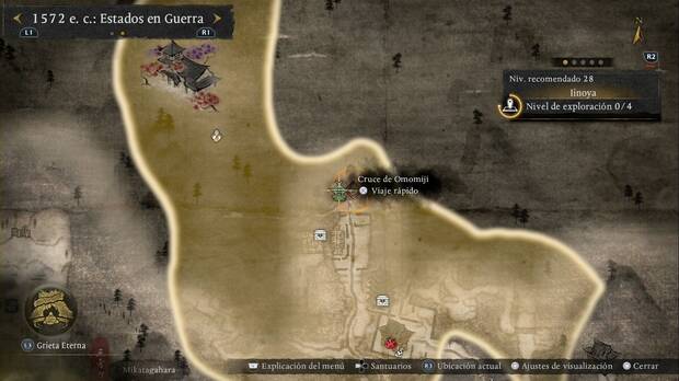 Nioh 3 - Santuarios de IInoya, ubicaci�n del Cruce de Onomiji en la zona central norte de la regi�n