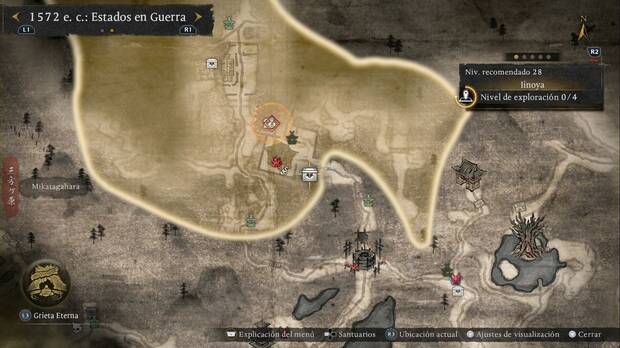 Nioh 3 - Cofres de Iinoya, ubicaci�n del cofre del purgatorio menor de la zona sur-sudeste de la regi�n