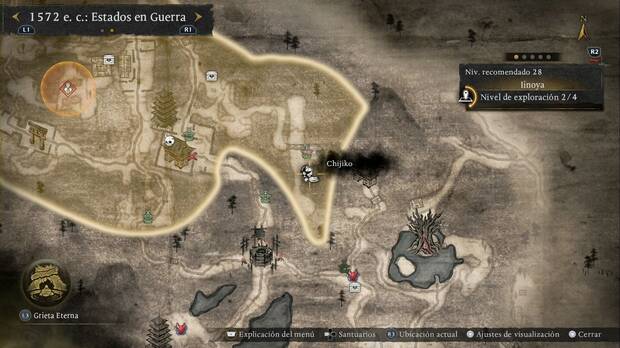 Nioh 3 - Chijiko de Iinoya, ubicaci�n del chijiko de la Cascada de Sengan