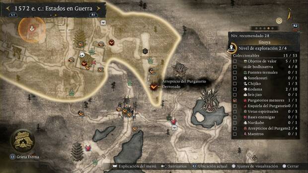 Nioh 3 - Arrepticios del purgatorio de Iinoya, ubicaci�n del arrepticio de la esquina sudeste