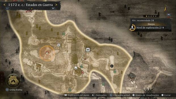 Nioh 3 - Cofres de Iinoya, ubicaci�n del cofre al nordeste del templo de la zona sur-sudeste