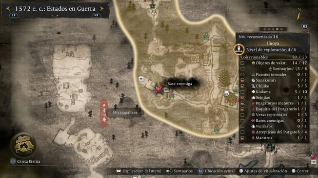 Nioh 3 - Bases enemigas de Iinoya, ubicaci�n de la base enemiga de la esquina suroeste