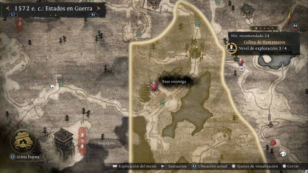 Nioh 3 - Bases enemigas de la Colina de Hamamatsu, ubicaci�n de la base de la zona oeste-noroeste y que es parte de la misi�n El recuerdo de Naotora