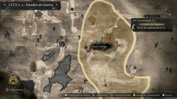Nioh 3 - Bases enemigas en la Carretera de Futamata, ubicaci�n de la base en el sendero que sale al oeste hacia la Colina de Hamamatsu