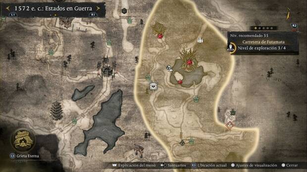 Nioh 3 - Cofres en la Carretera de Futamata, ubicaci�n del cofre de la base enemiga del sendero oeste