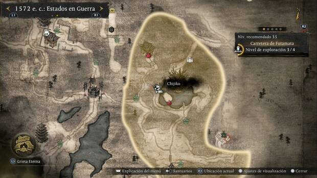 Nioh 3 - Chijiko de la Carretera de Futamata, ubicaci�n del chijiko en la zona norte, al oeste del lago