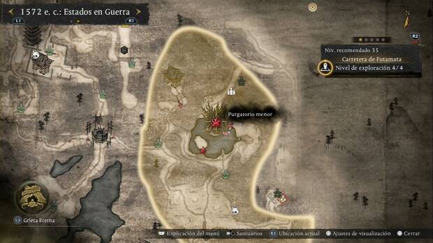 Nioh 3 - Purgatorios menores de la Carretera de Futamata, ubicaci�n del purgatorio en la esquina nordeste de la regi�n, en el lago