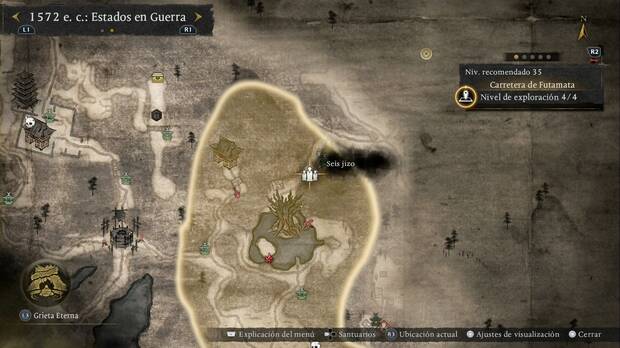 Nioh 3 - Seis jizo en la Carretera de Futamata, ubicaci�n de las estatuas en la cueva de la salida nordeste de la regi�n