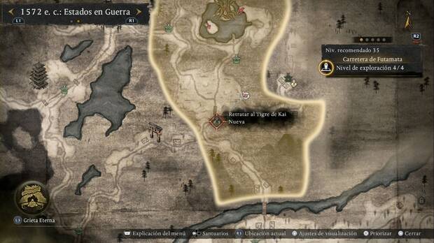 Nioh 3 - Misiones secundarias de 1572, Retratar al Tigre de Kai, punto donde se activa la misi�n en la Carretera de Futamata