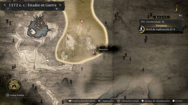 Nioh 3 - Maestros, ubicaci�n de Ittosai Ito en el templo en la zona m�s al sudeste de Futamata