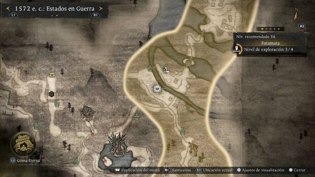Nioh 3 - Cofres en Futamata, cofre en la zona suroeste de la aldea en el centro de Futamata