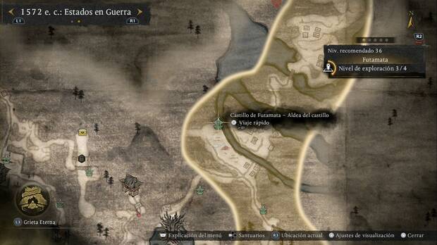 Nioh 3 - Santuarios de Futamata, ubicaci�n del santuario Castillo de Futamata - Aldea del castillo