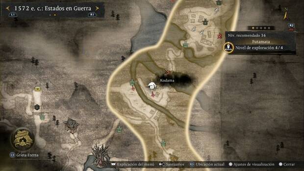 Nioh 3 - Kodama en Futamata, ubicaci�n del kodama junto a la casa pasado el puente de la aldea