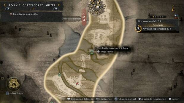Nioh 3 - La fortaleza del miraje, ubicaci�n del santuario Castillo de Futamata - Ribera