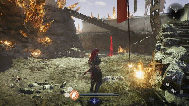 Nioh 3 - La fortaleza del miraje, camino a la esquina noroeste del patio de la base del castillo de Futamata