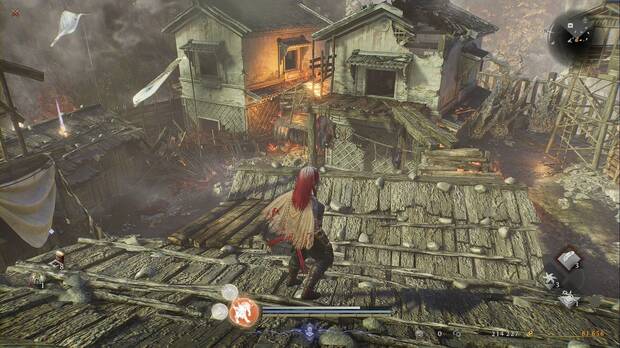 Nioh 3 - La fortaleza del miraje, ventana en los tejados de la aldea por donde se puede continuar
