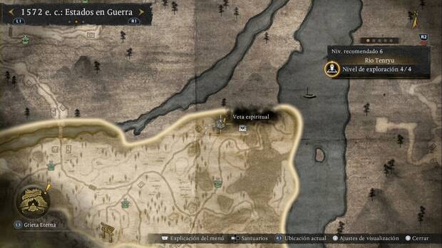 Nioh 3 - Vetas espirituales del R�o Tenryu, ubicaci�n de la veta de la zona nordeste