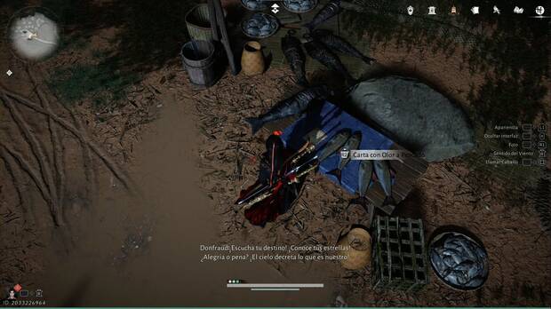 Where Winds Meet - Fragmentos de Oleada Oscura en Kaifeng, puesto de pescados con la carta del Fragmento La Escoleta de la Dama del Agua