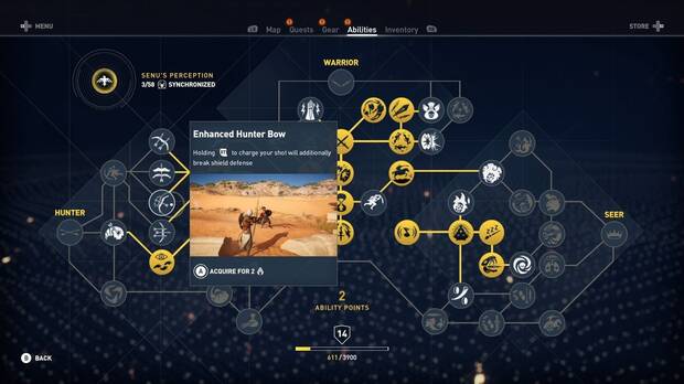 El �rbol de habilidades es uno de los m�s complejos de la saga, y nos permitir� mejorar a Bayek de muchas maneras.