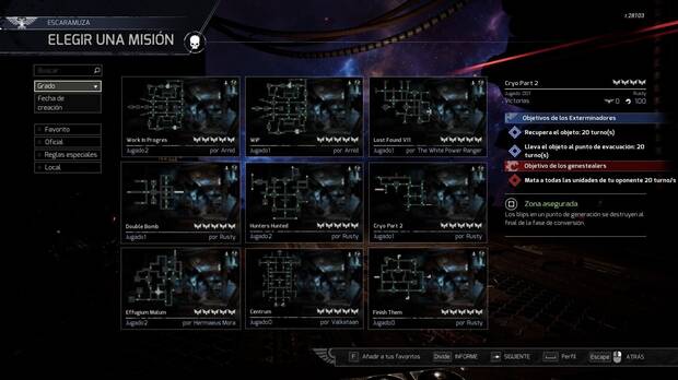 Desde el modo Escaramuza podremos jugar a las creaciones de la comunidad e incluso publicar nuestros propios niveles para 'Space Hulk: Tactics'.