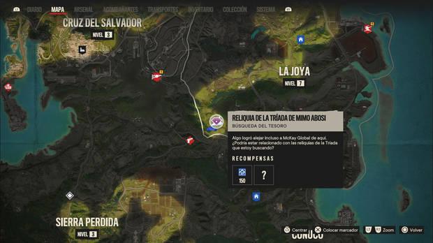 Far Cry 6: Localización de la misión búsqueda del tesoro Reliquia de la Tríada de Mimo Abosi