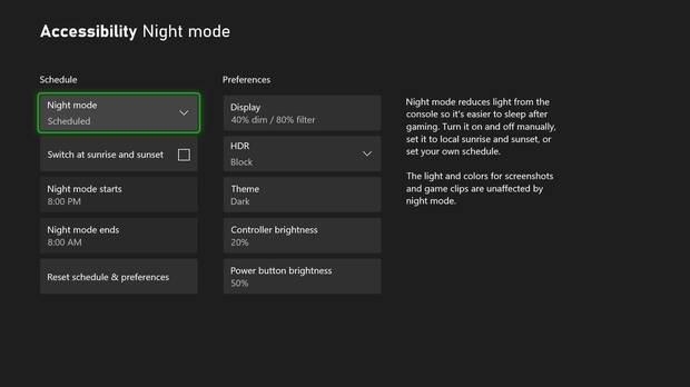 Xbox automatizar Modo Noche