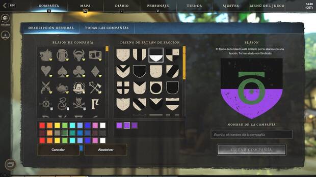 New World - Cómo crear un clan: menú de creación de compañía