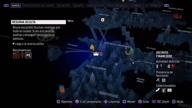 Gotham Knights - Localización en el mapa de la reserva oculta de Distrito Financiero 1