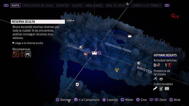Gotham Knights - Localización en el mapa de la reserva oculta de Gotham Heights