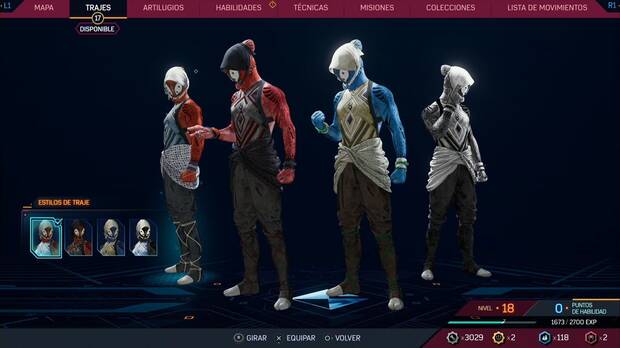 Marvel's Spider-Man 2 - Trajes de Peter Parker: Traje de Kumo, estilos