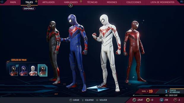 Marvel's Spider-Man 2 - Trajes de Miles Morales: Traje de tecnología avanzada, estilos