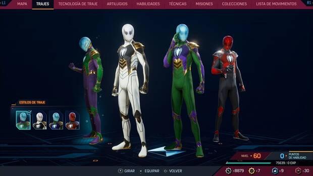 Marvel's Spider-Man 2 - Trajes de Miles Morales: Traje de humo y espejos, estilos