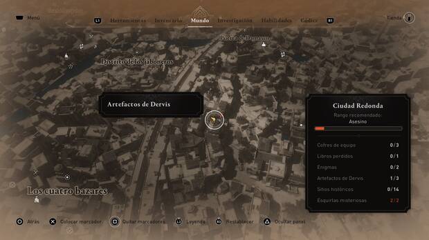Assassin's Creed Mirage - Localización en el mapa del artefacto de Dervis Cruza cristiana de Silla