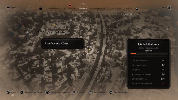 Assassin's Creed Mirage - Localización en el mapa del artefacto de Dervis Píxide
