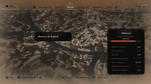 Assassin's Creed Mirage - Localización en el mapa de la historia de Bagdad Hoja en la multitud, herramienta en el cobertizo